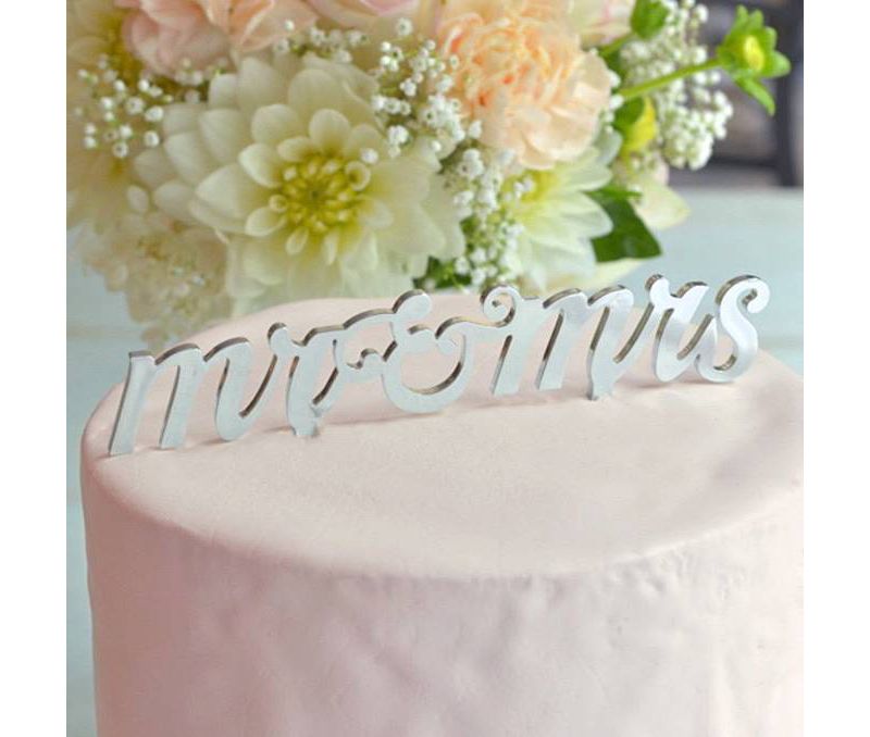 Mr and Mrs Cake Topper Party Decoration and Accessory Silver