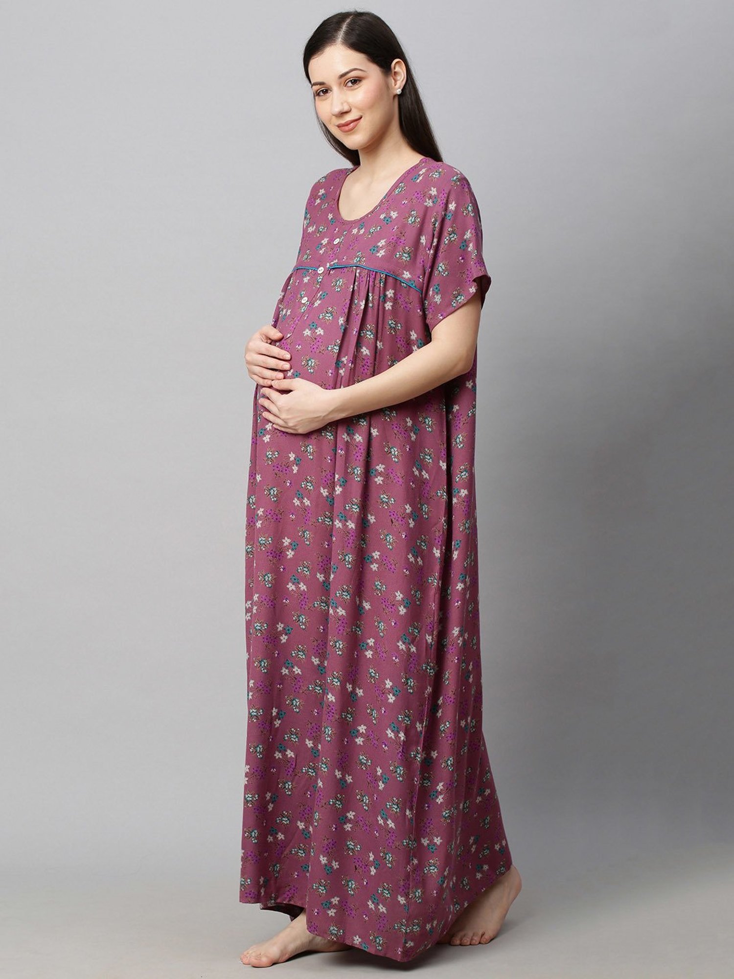 MomToBe Light Purple Printed Maternity Nighty
