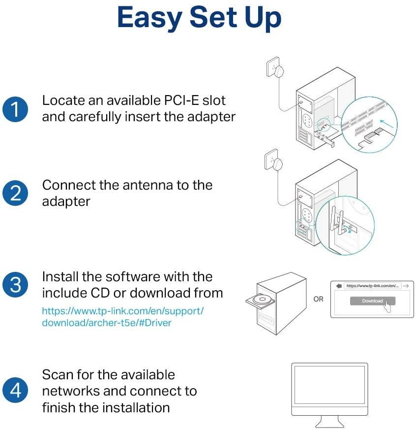 TP-Link AC1200 PCIe WiFi Card for PC (Archer T5E) - Bluetooth 4.2 Dual Band Wireless Network Card (2.4Ghz and 5Ghz) for Gaming Streaming Supports Windows 10 8.1 8 7 (32/64-bit)