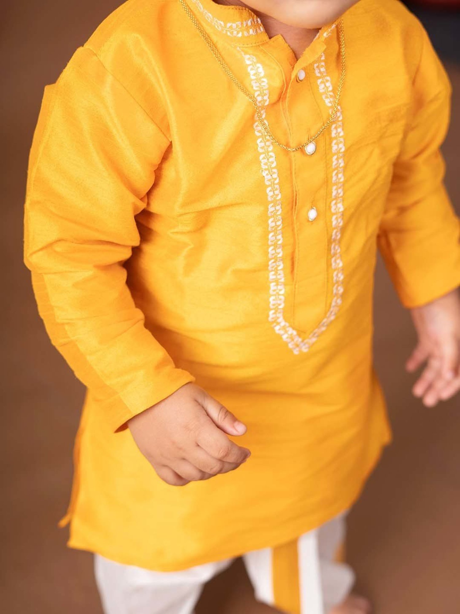 Baby Moo Kids Yellow & White Regular Fit Full Sleeves Kurta Set
