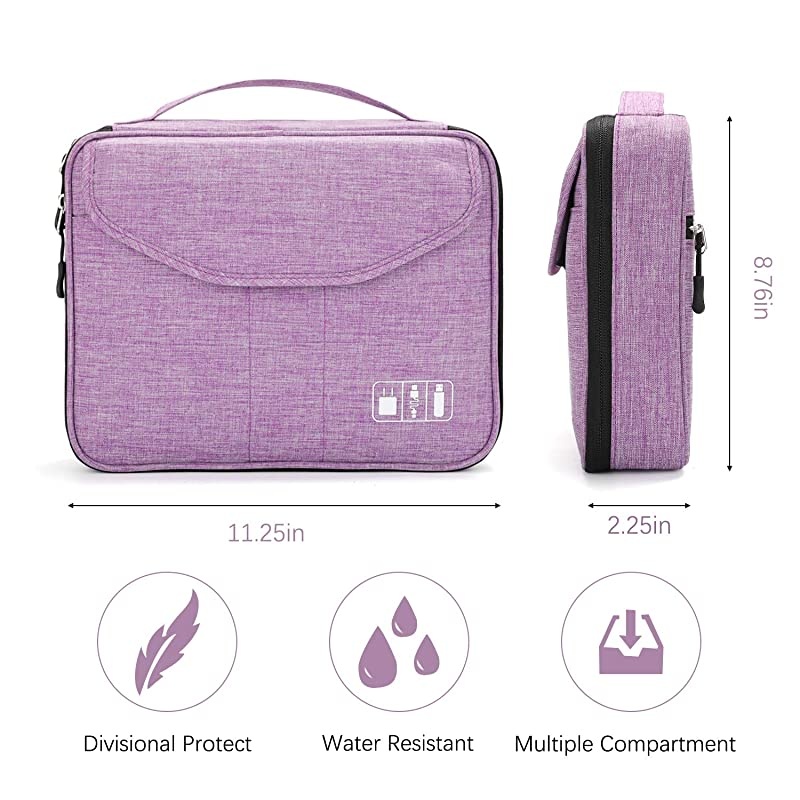 Electronics Organizer  Electronic Accessories Double Layer Travel Cable Organizer Cord Storage Bag for Cables iPad Up to 11Power Bank Hard Drive and MoreLavender