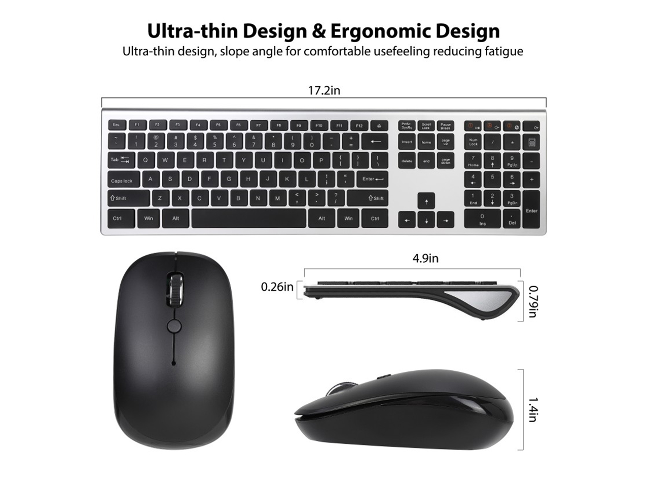 Ochine Wireless Keyboard And Mouse Combo, Ultra Slim Full Size 2.4GHz Whisper Quiet Cordless Keyboard Mouse Sets, USB Unifying Receiver For PC Computer Laptop Windows Apple