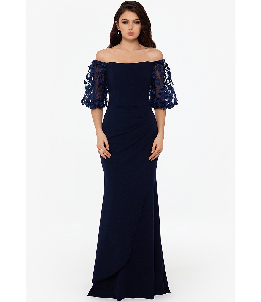 Xscape 3D Floral Applique Scuba Crepe Mermaid Gown