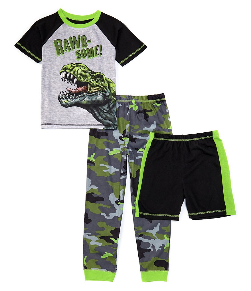 Komar Kids Little/Big Boys 4-16 Dino Camo 3-Piece Pajamas Set