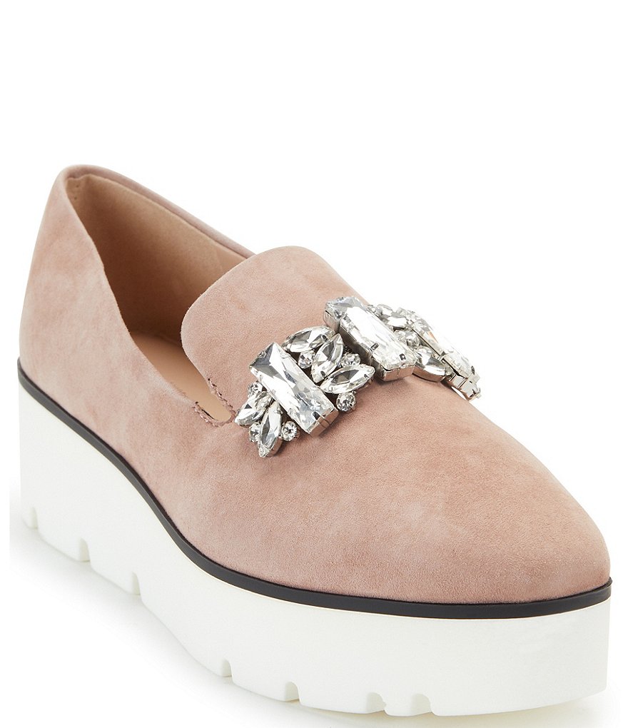 KARL LAGERFELD PARIS Bri Suede Jeweled Ornament Platform Loafers