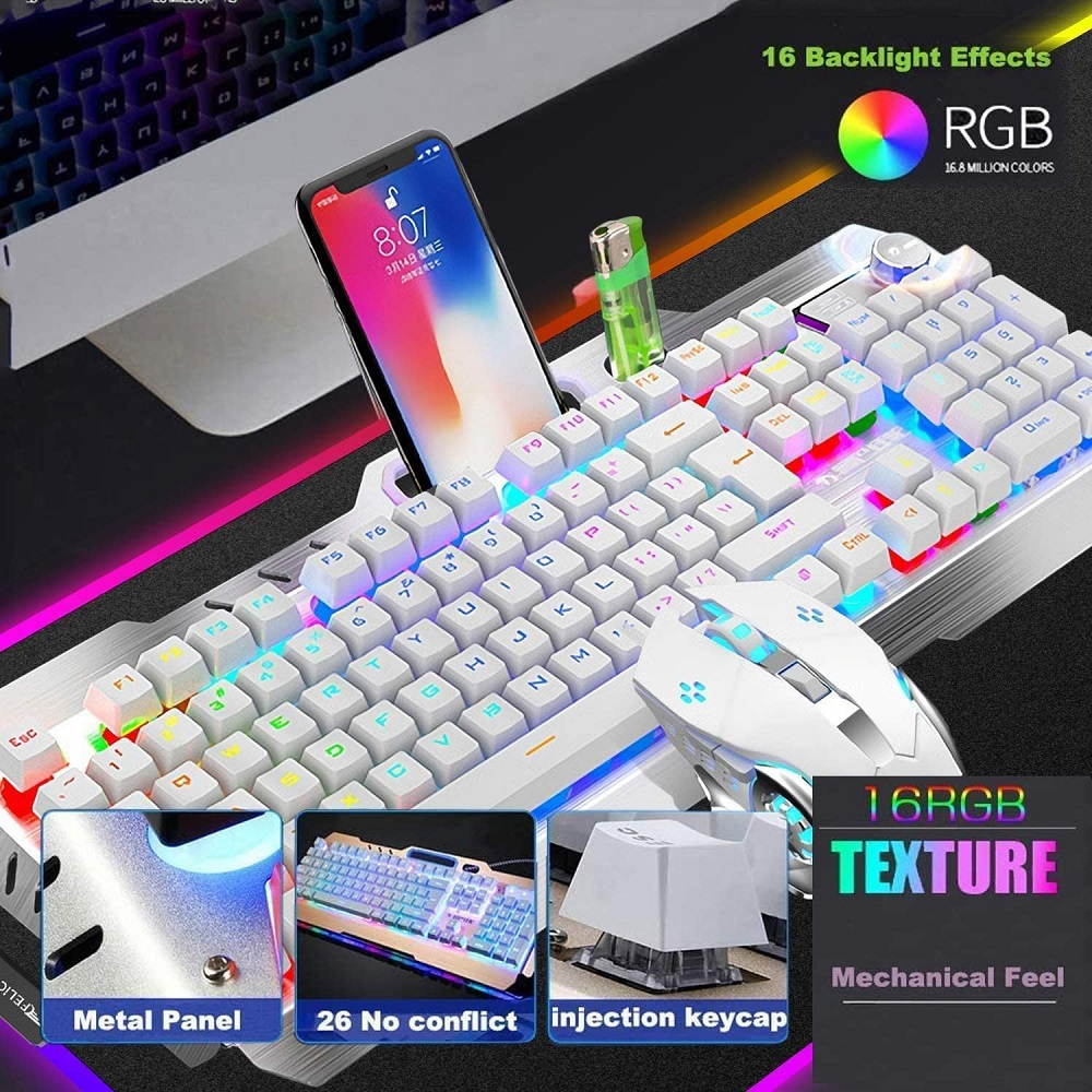 UKCOCO RGB Gaming Keyboard and Colorful Mouse Combo, USB Wired LED Backlight Gaming Mouse and Keyboard for Laptop PC Computer Gaming and Work, Letter Glow, Mechanical Feeling - Black