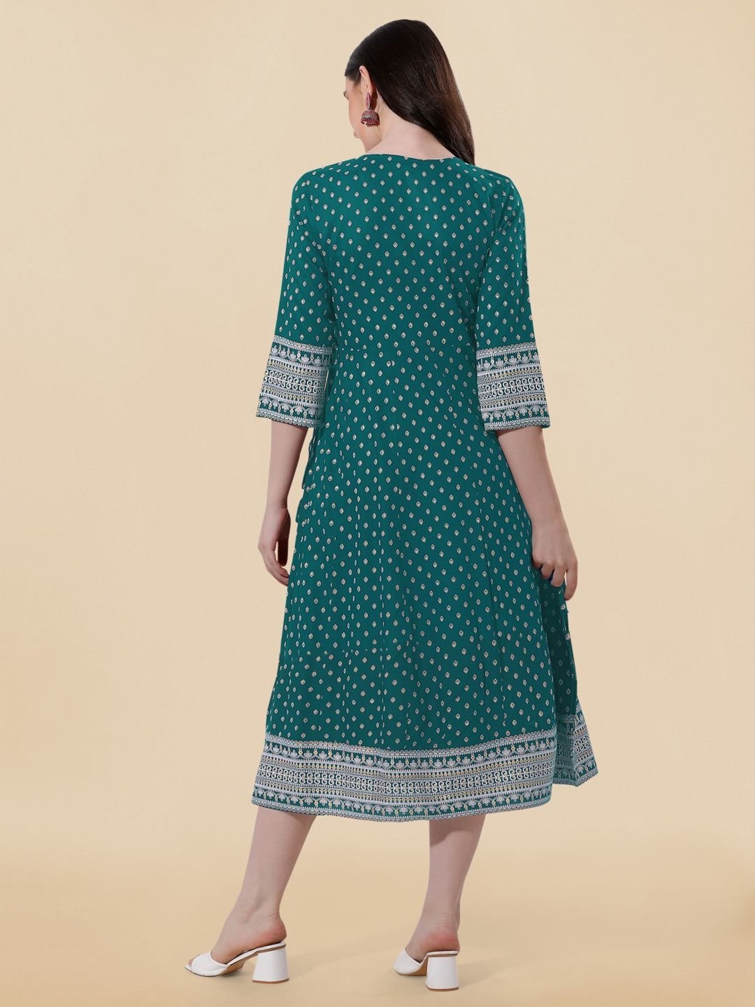 MIRCHI FASHION Green Embroidered A-Line Dress
