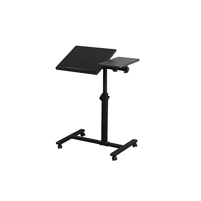 Overbed Bedside Desk Mobile Rolling Laptop Stand Tilting Overbed Table with Wheels Height Adjustable Tray Table for Laptop Bed Sofa Side Table Black