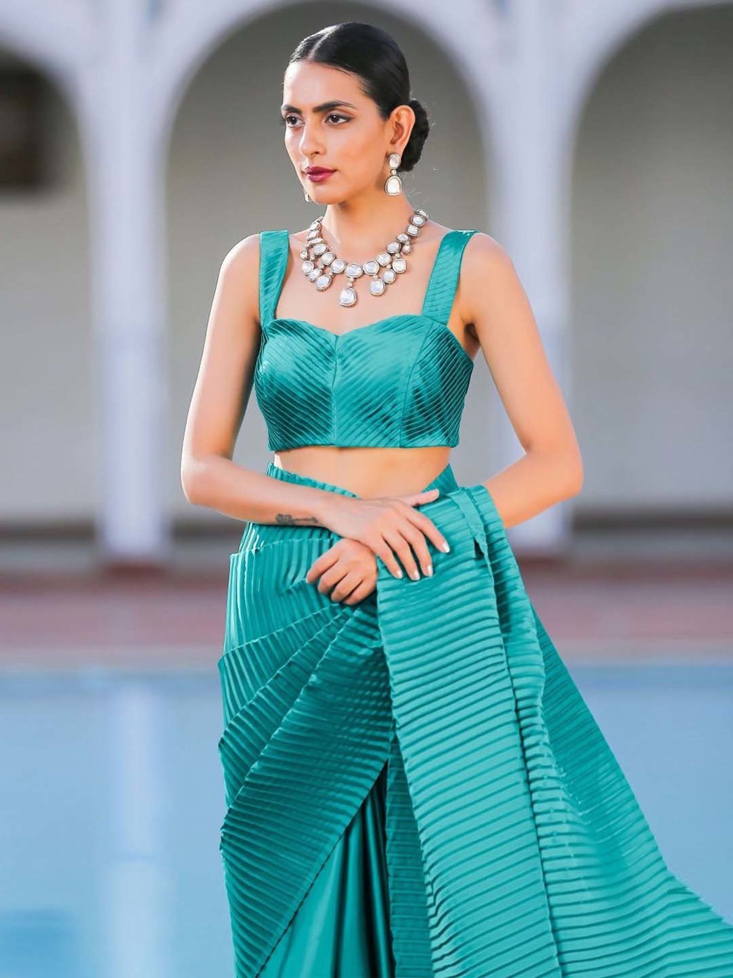 Swtantra Turquoise Plain Readymade Blouse