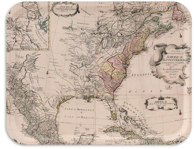 Trays4Us USA East Coast 1753 Vintage Map Birch Wood Veneer 16x12 inches (Large) TV/Serving Map Tray - 100+ Different Designs