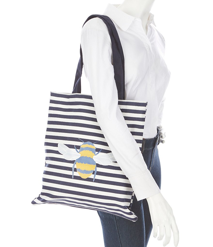 Joules Lulu Bee Stripe Novelty Canvas Tote Bag