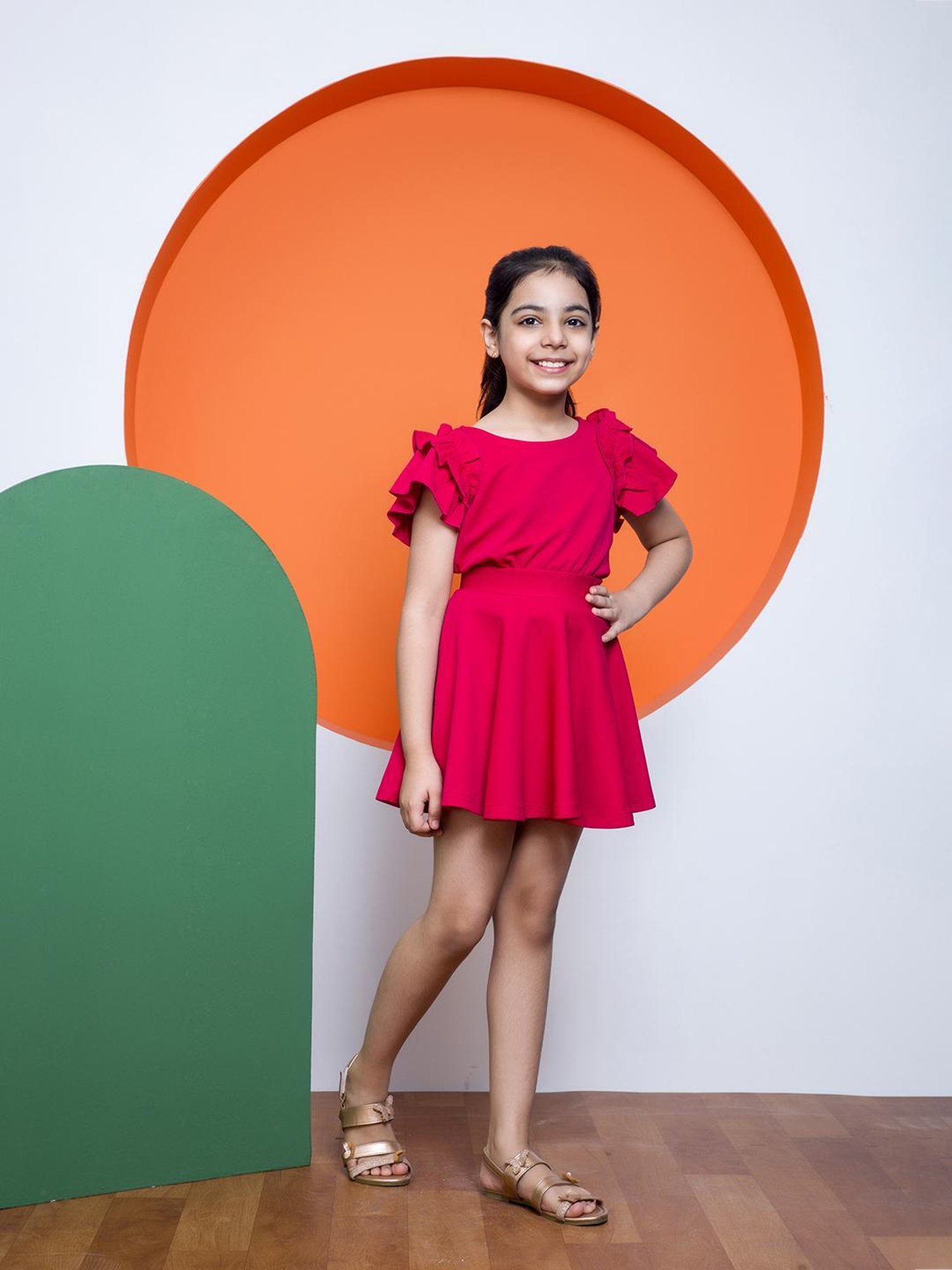 NEUDIS Kids Pink Solid Top with Skirt