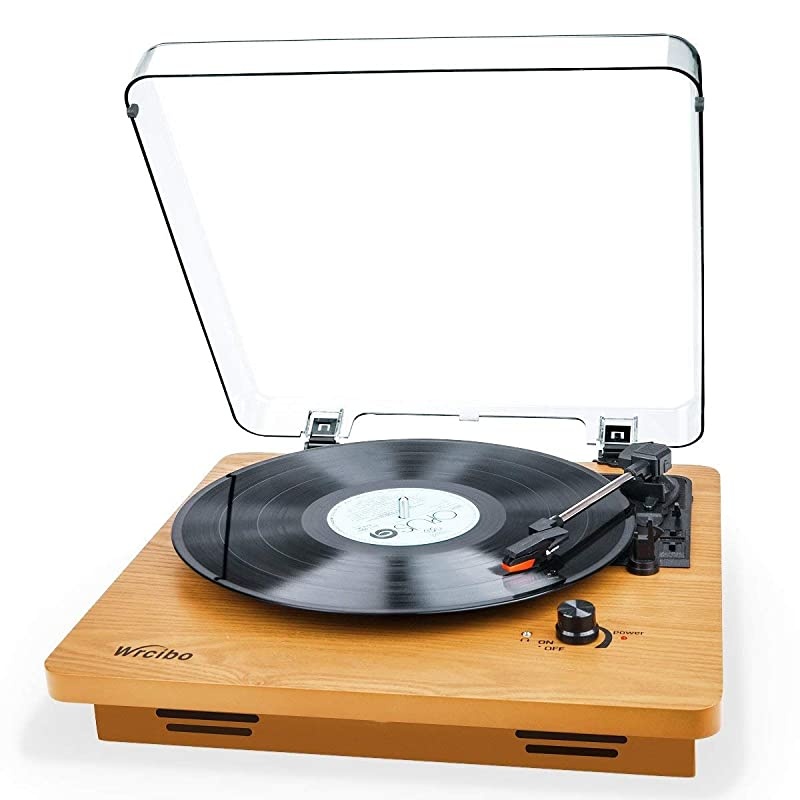 Record Player Vintage Turntable 3Speed Belt Drive Vinyl Player LP Record Player with Builtin Stereo Speaker Auxin Headphone Jack and RCA Output Natural Wood