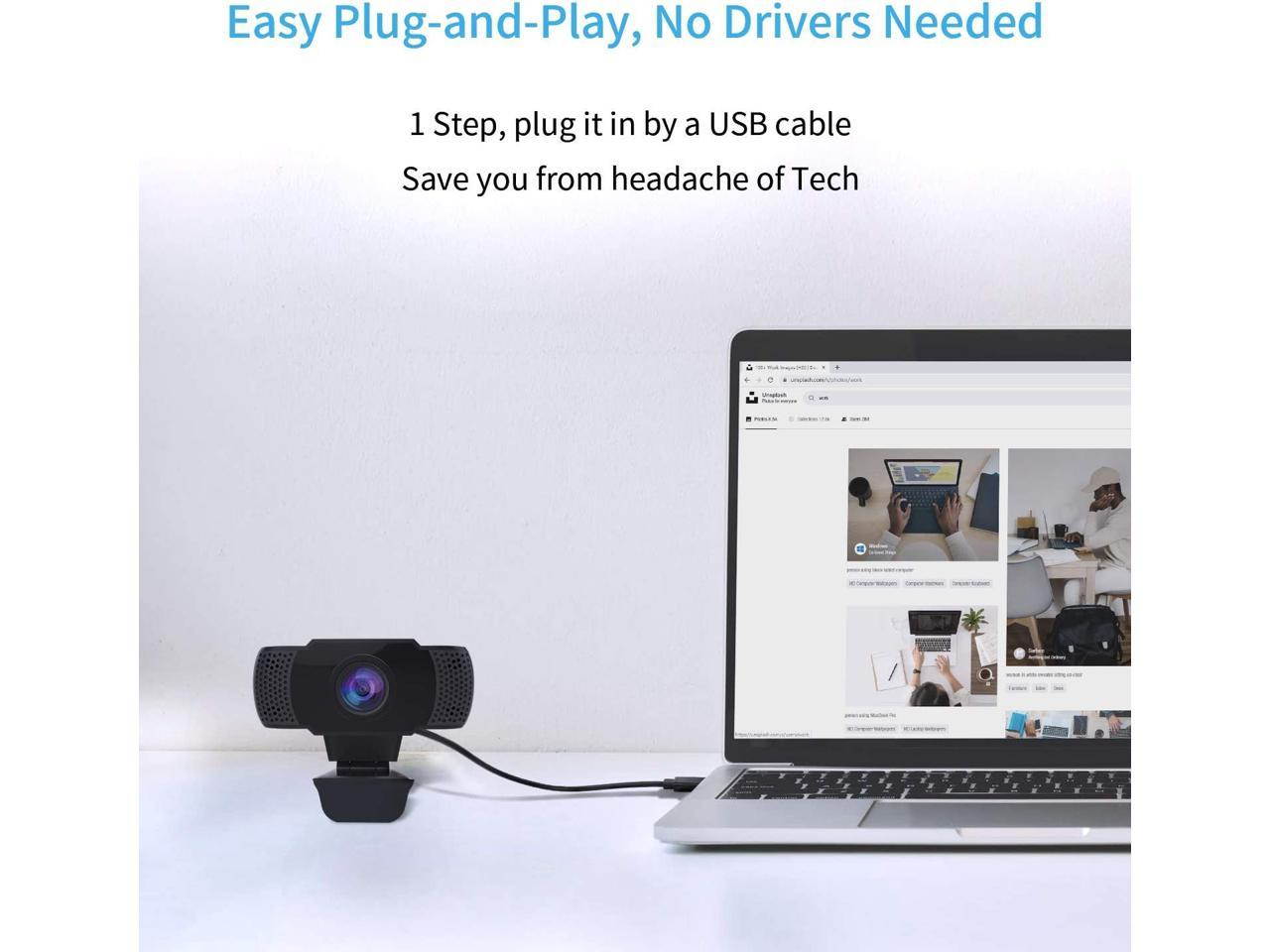 1080P HD Webcam with Microphone, USB 2.0 Camera with Auto Light Correction, Plug and Play, for Video Streaming, Conference, Gaming, Online Classes