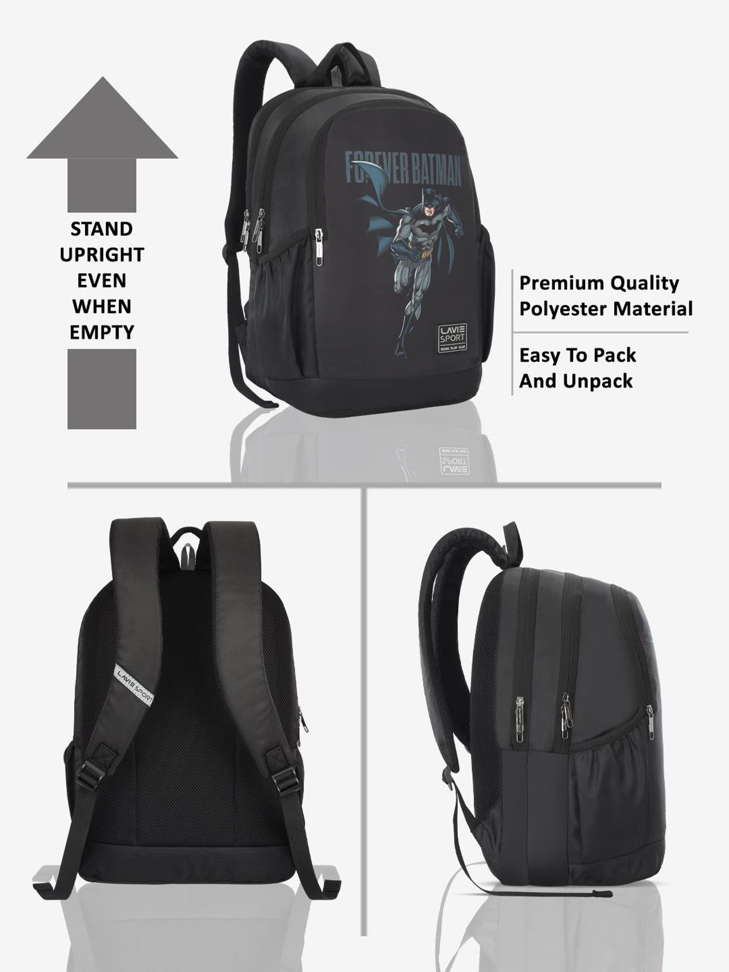 Lavie Sport Batman 33L College Laptop Backpack For Boys & Girls (Black)