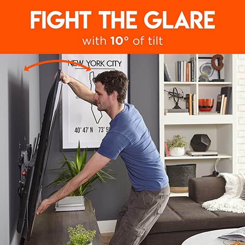 Tilting TV Wall Mount with Low Profile Design for 40 82 TVs Eliminate Glare with 10&ordm; of Smooth Tilt Slides to Center Between Studs Can Be Leveled After Install 2019 Upgrade