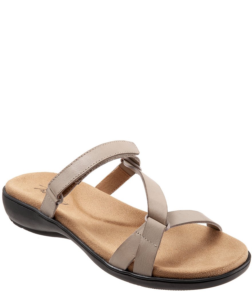 Trotters Raja Leather Adjustable Hook and Loop Slide Footbed Sandals