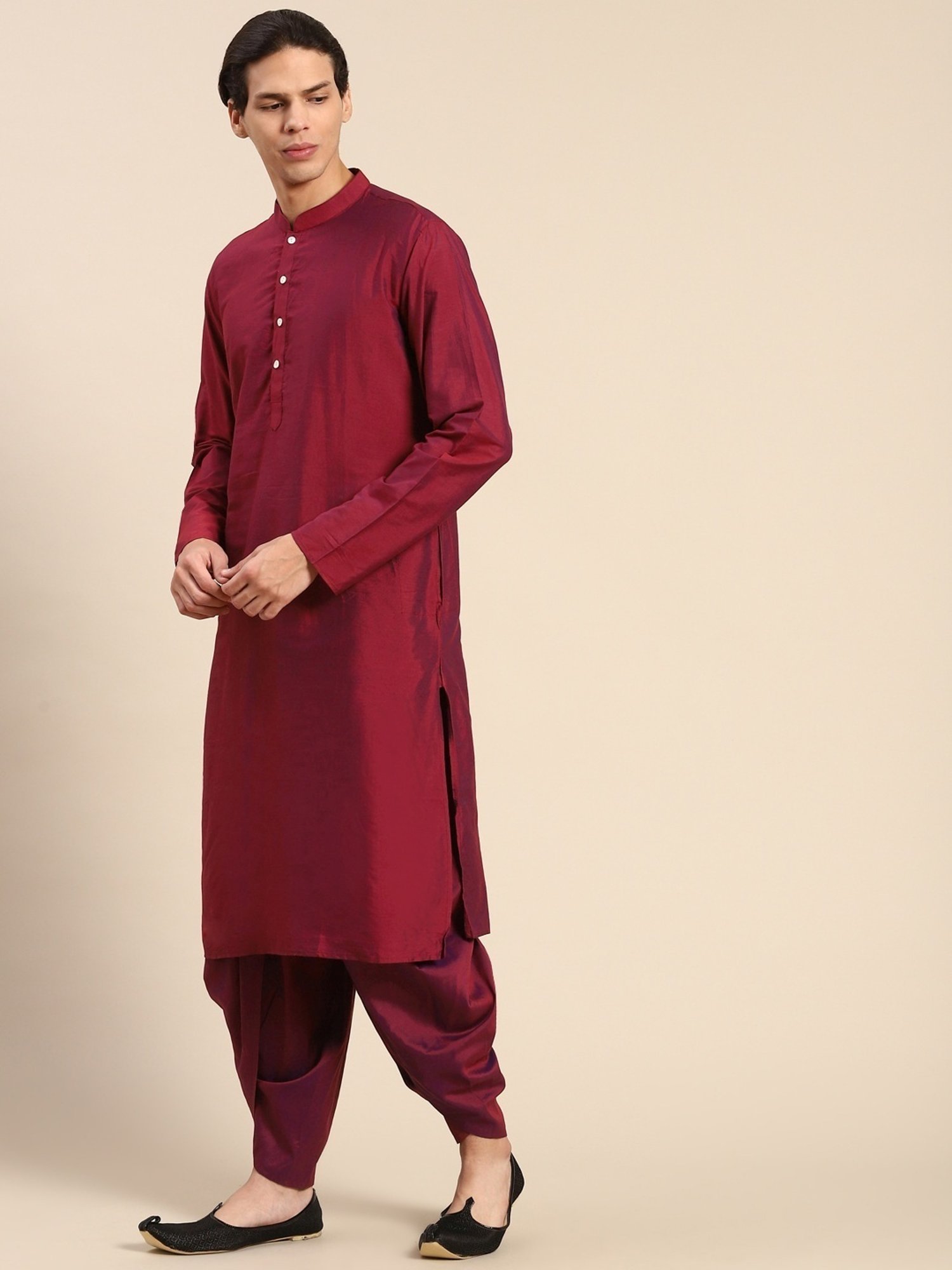 KISAH Maroon Regular Fit Printed Kurta Set With Jacket