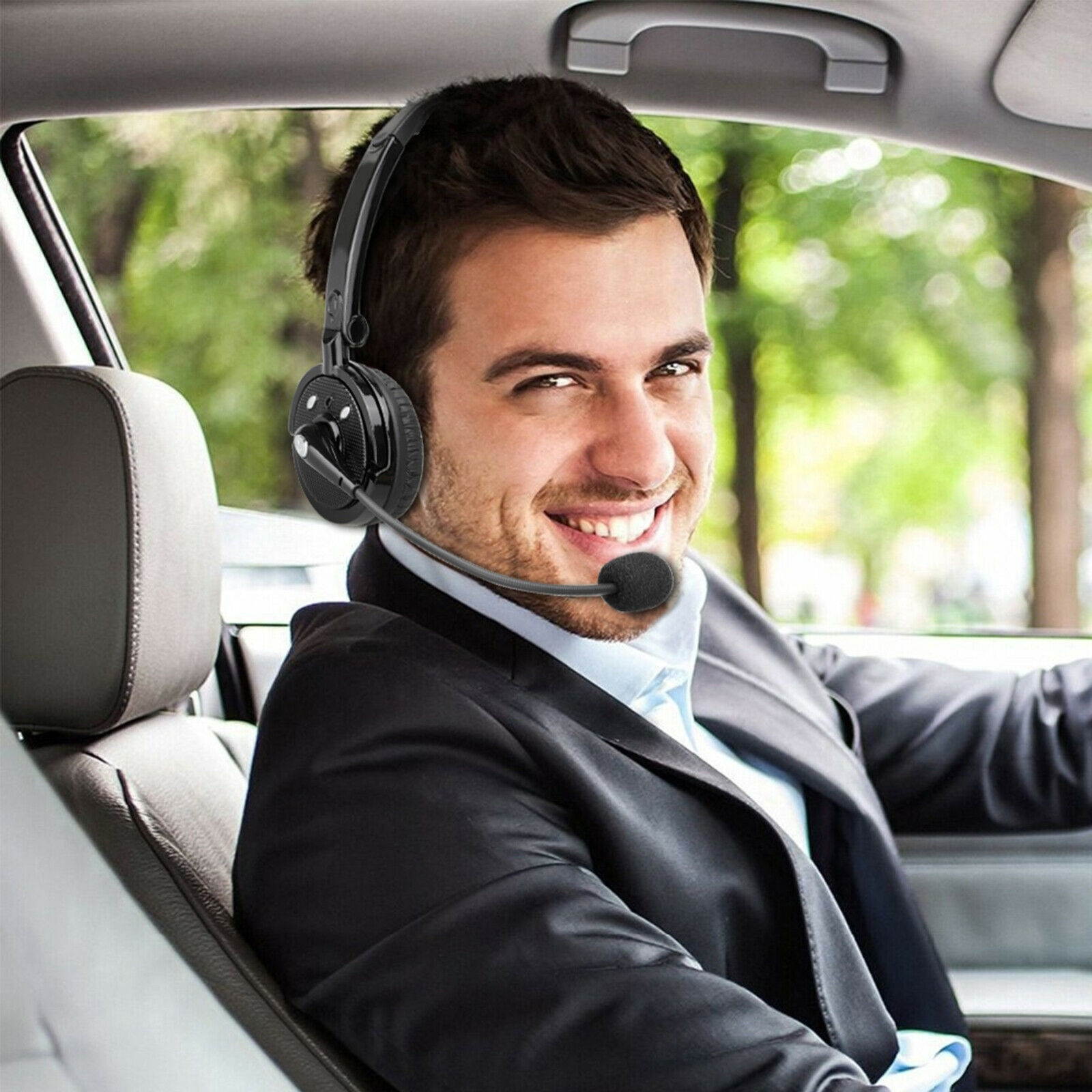 Wireless Bluetooth Headset Noise Cancelling Over the Head Boom w/Mic For Trucker