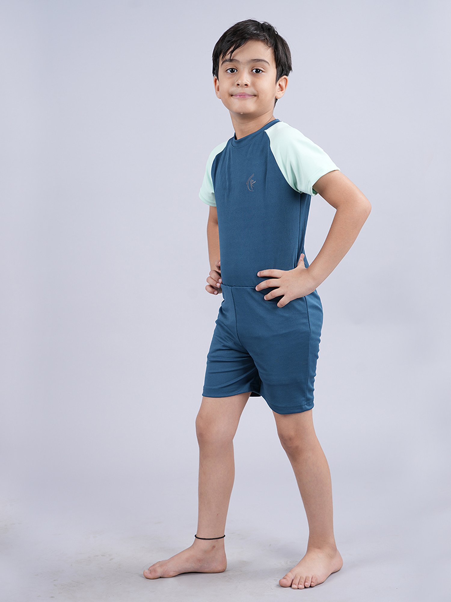 Kiddopanti Kids Teal Solid Swimsuit