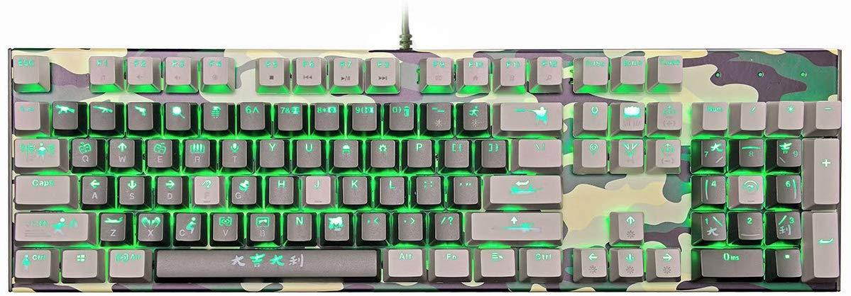 Merdia Mechanical Gaming Keyboard Wired Backlit OUTEM Red Switch Keyboard Full Size 104 Keys US Layout-Camouflage