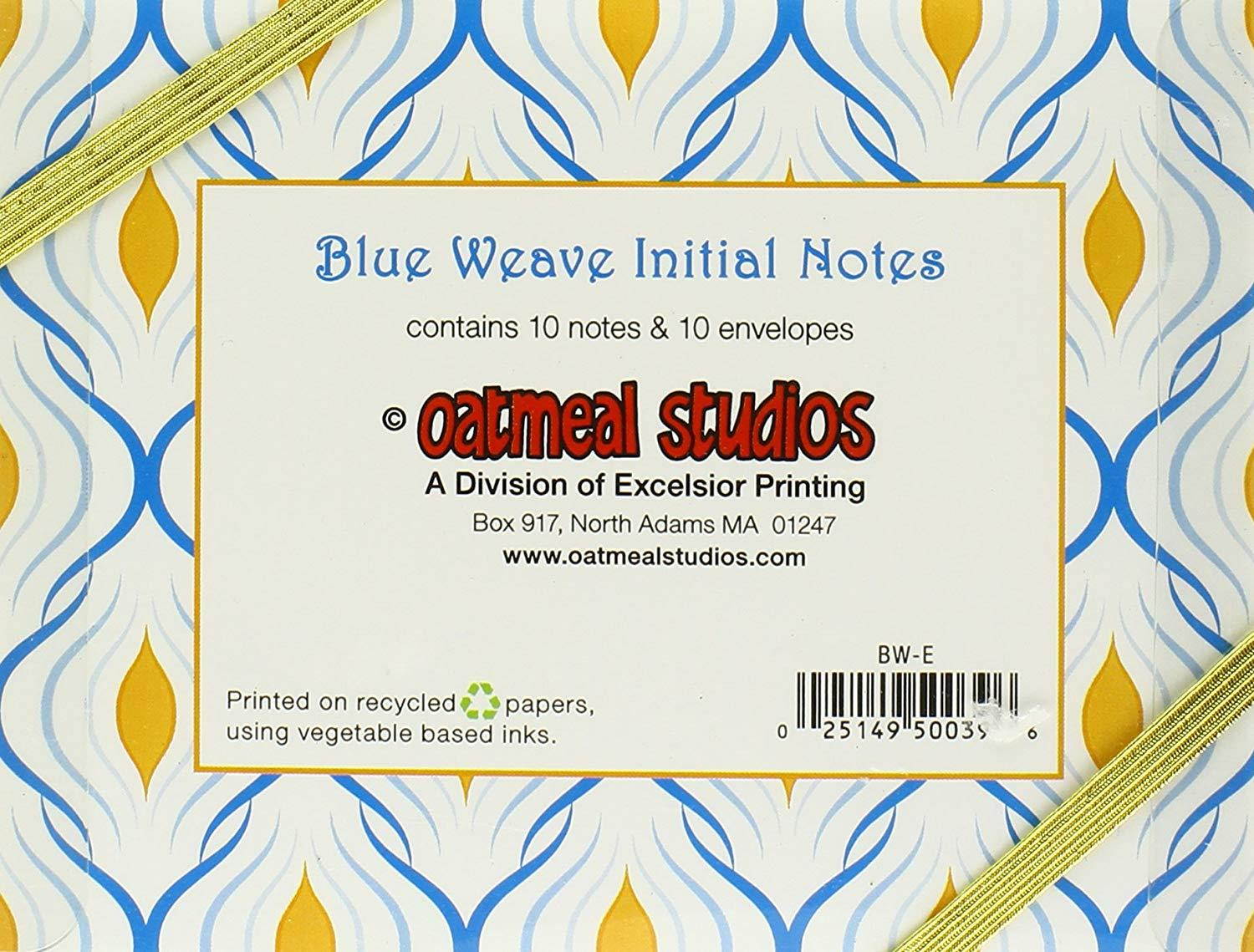 Oatmeal Studios Blank Monogram Cards Weave Notes, Blue/Letter E