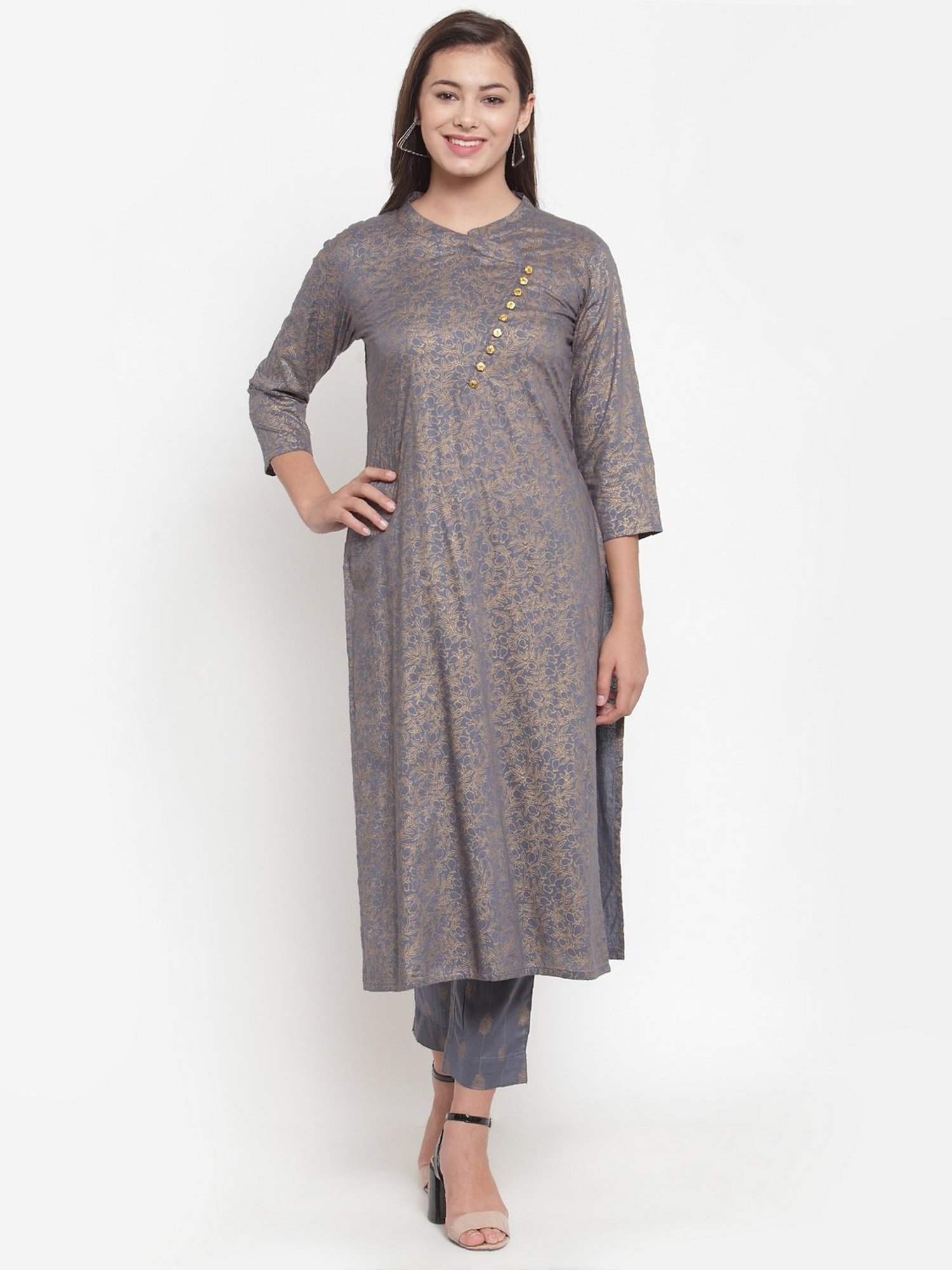 Indibelle Grey Printed Straight Kurta