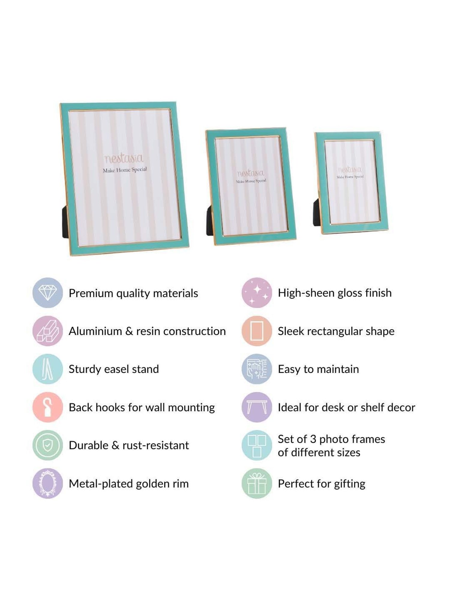 Nestasia Modern Teal Metal Photo Frames Set Of 3