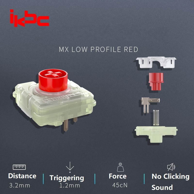 IKBC Typemaster X410   108Keys  Ergonomic Design,Cool Exterior Type-C Wired Cherry MX Low Profile Red Mechanical Gaming Keyboard, N-Key Rollover, White Backlit