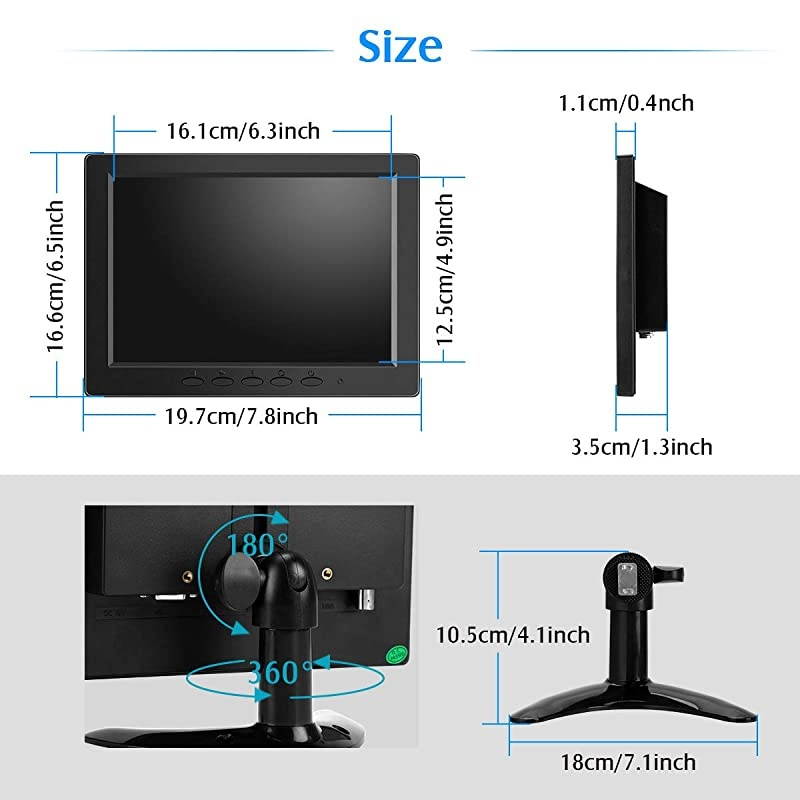 8 inch Small LCD Monitor 800x600 Security CCTV Monitor Small VGA Display wVGAAVBNC Input