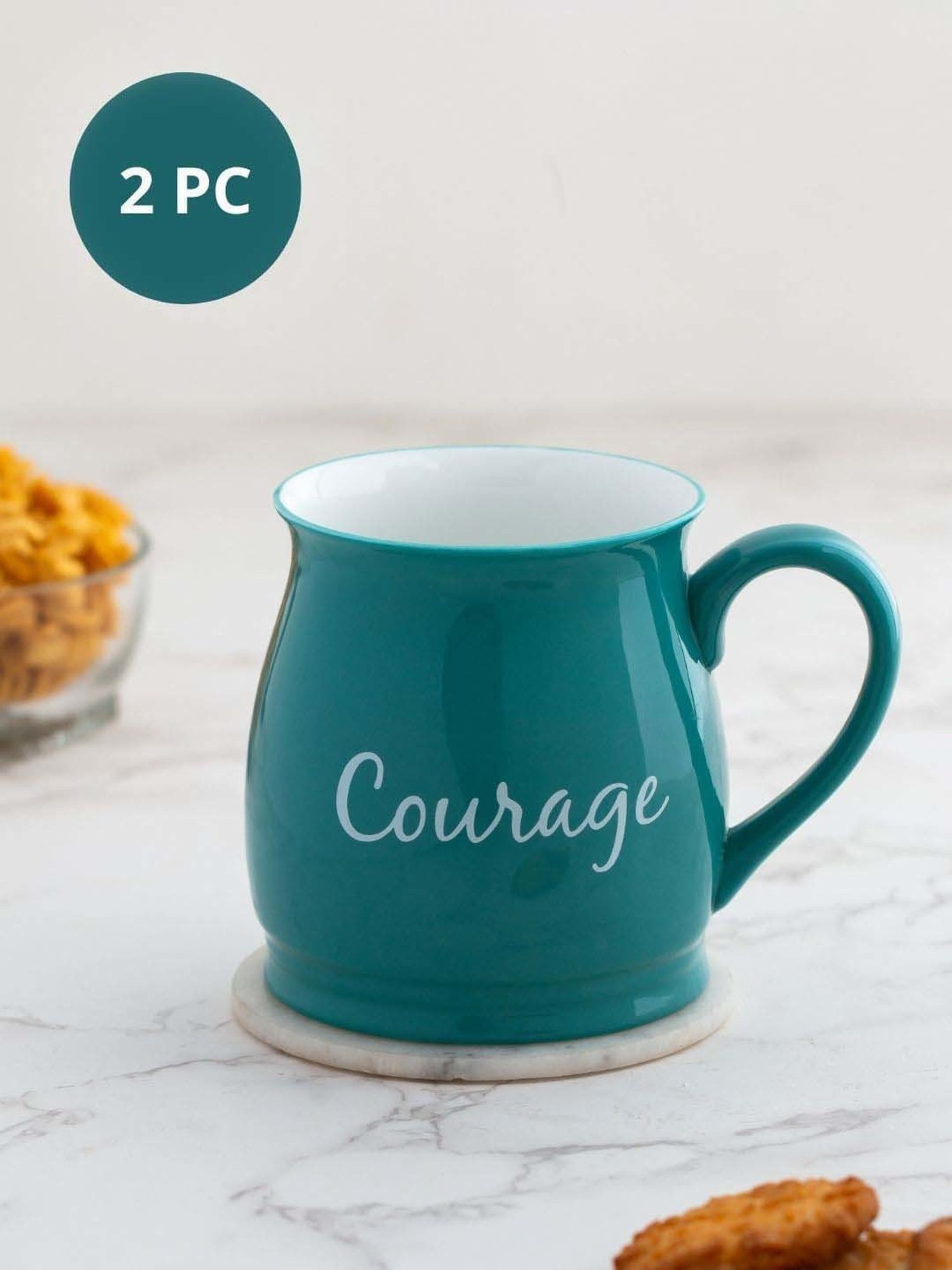 JCPL Pepper Green Ceramic Milk Mug (0.35 L) - Set of 2