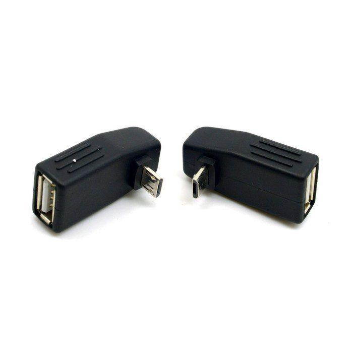 2pcs 90 Degree Up & Down Right Angled Micro USB Type B to USB Female OTG Adapter