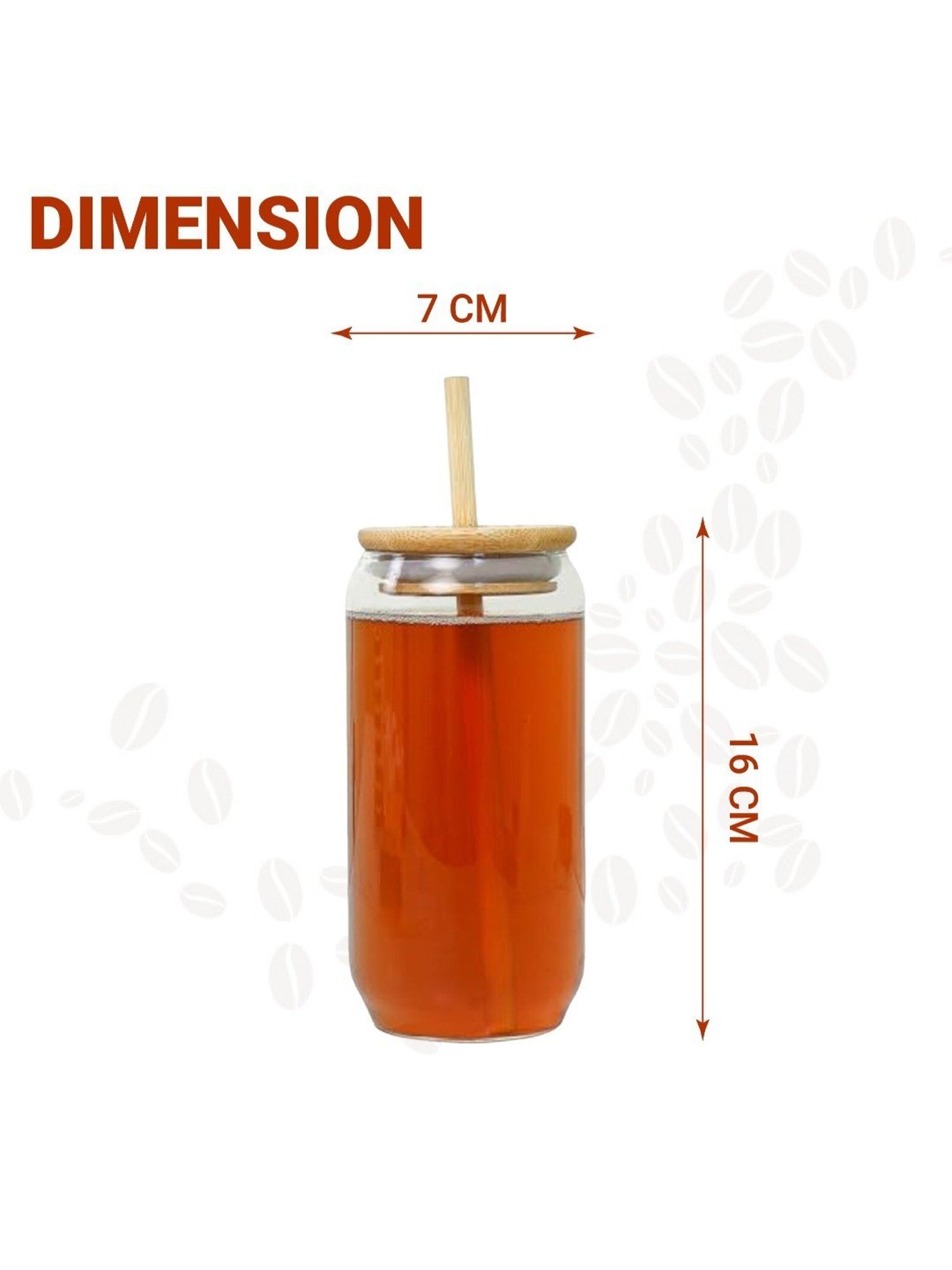 Femora Solid Transparent Glass Coffee Mug with Wooden Lid and Wooden Straw (500ml) - Set of 2