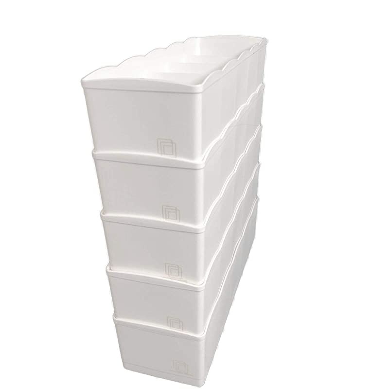 Dividers for Underwear, Office, Bathroom & Crafts in Sturdy Plastic - Washable & Sleek (FIVE pack, 5-Grid White)