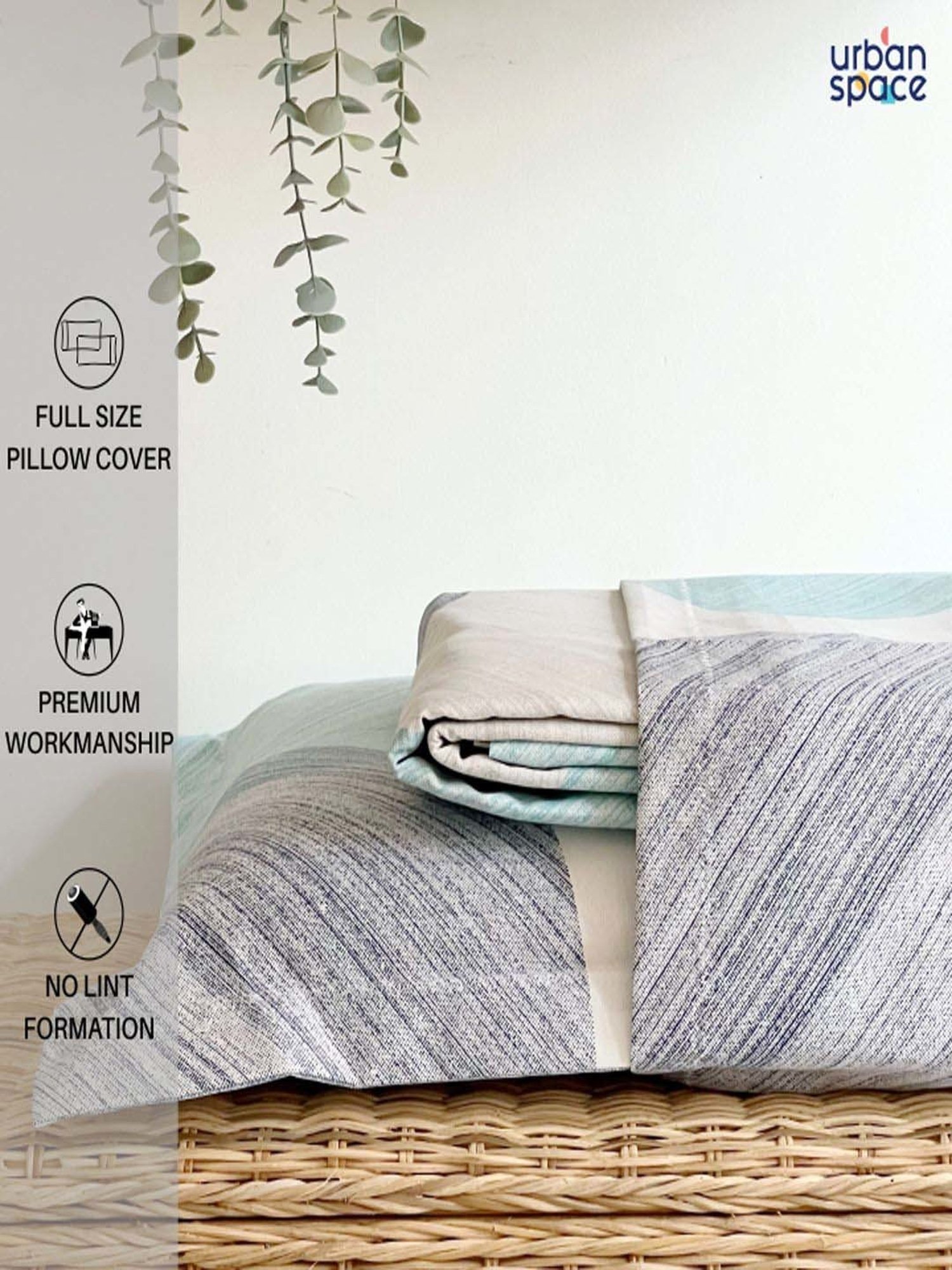 Urban Space Blue & Grey Cotton 200 TC King Bedsheet with 2 Pillow Covers