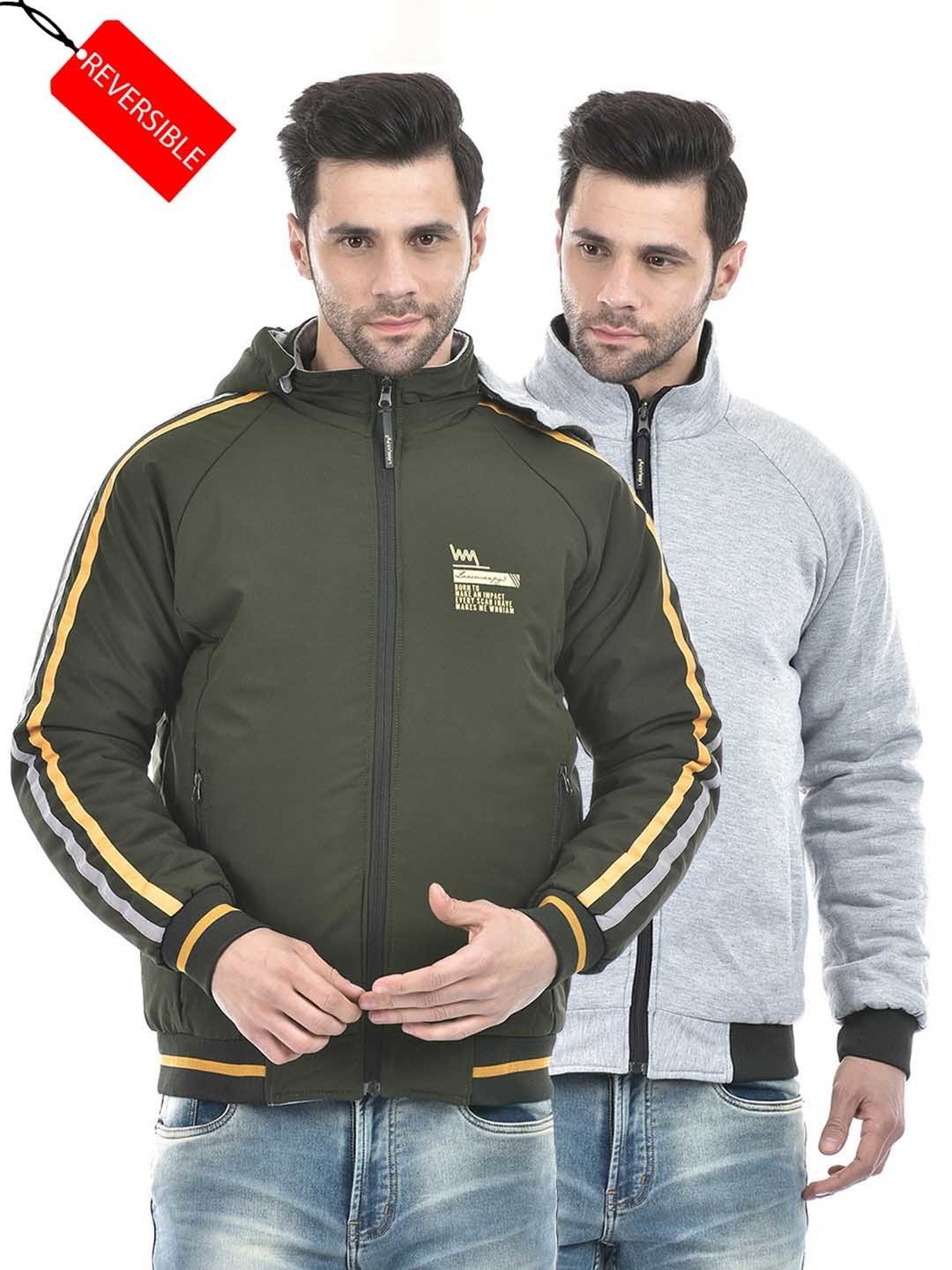 Lawman Pg3 Olive & Blue Regular Fit Striped Reversible Jacket