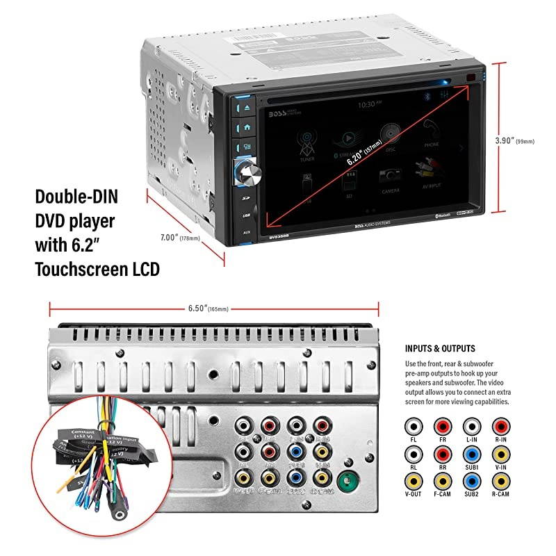 BV9358B Car DVD Player Double Din Bluetooth Audio and Calling 62 Inch LCD Touchscreen Monitor MP3 Player CD DVD WMA USB SD Auxiliary Input AM FM Radio Receiver