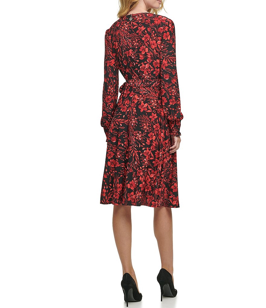 Tommy Hilfiger V-Neck Long Sleeve Floral Jersey Fit & Flare Dress