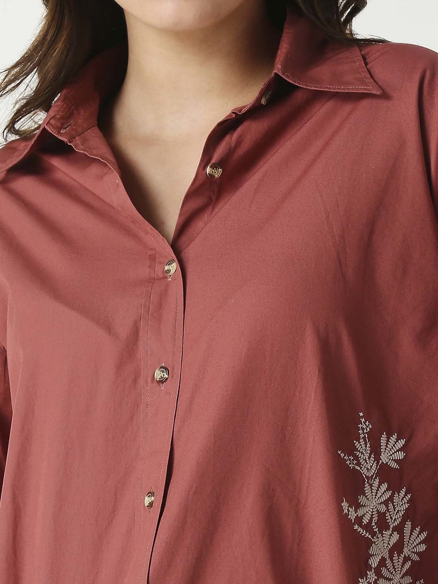 Remanika Orange Cotton Embroidered Shirt