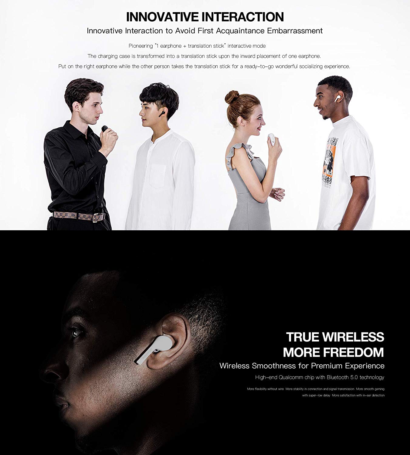 Language Translator-True Wireless Stereo Real Time Earbud Translator with Built in Voice Translating in Charging Case, Wireless Bluetooth Translator with APP Available for iOS & Android