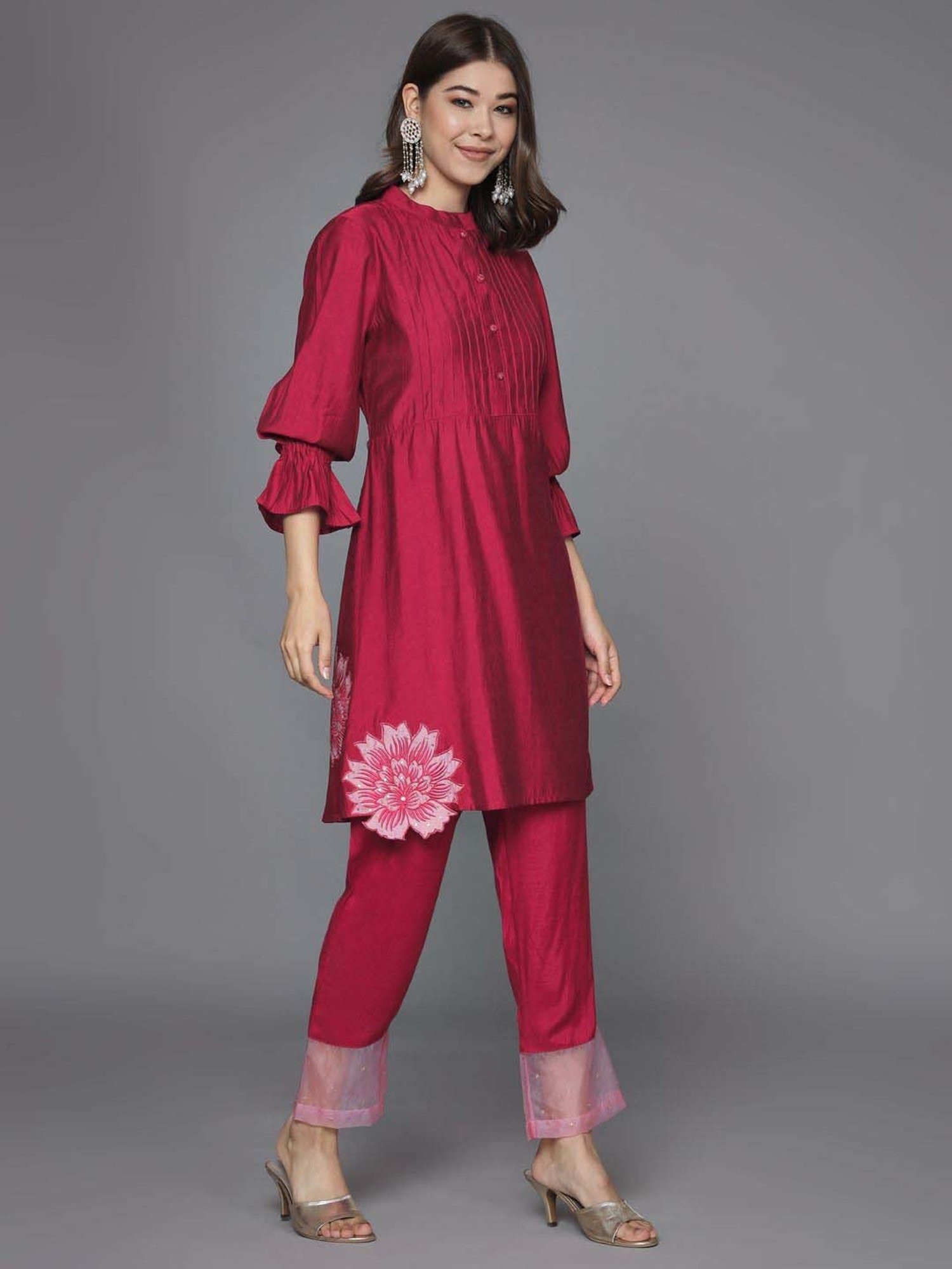 Heeposh Maroon Plain Kurti Pant Set