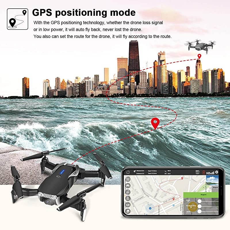 GPS Drones with Camera 1080P for Adults,  E511S WiFi FPV Live Video with 1080P Adjustable Wide-Angle Camera and GPS Return Home, 16 Mins Long Flight Time RC Quadcopter Helicopter