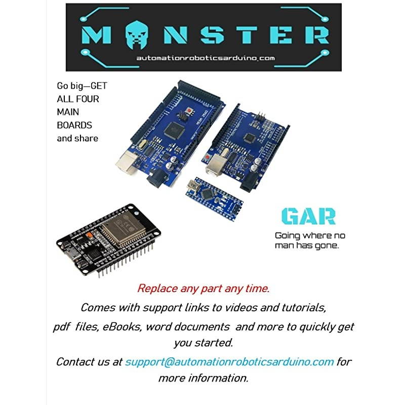 Monster Starter Kit for Arduino Uno Mega Nano, Complete Set with ESP32, 25 Sensor Modules, Bluetooth WiFi Ethernet Wireless for Electronics STEM Robotics Projects
