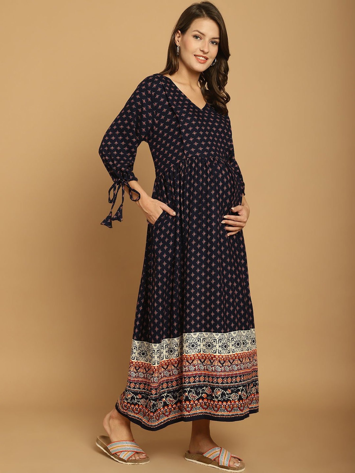 Secret Wish Navy Printed Maternity Night Dress