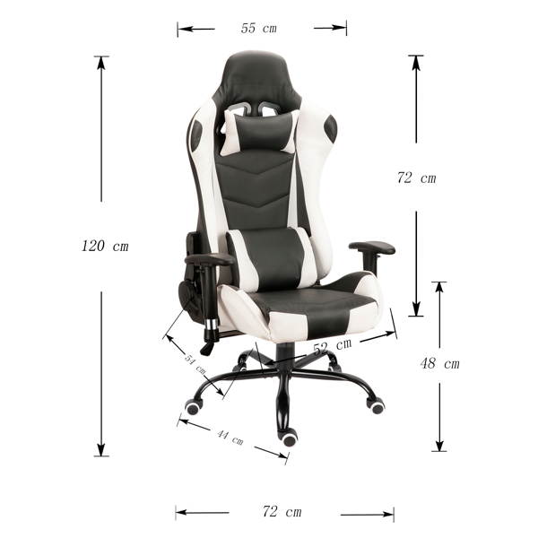 Gaming Chairs, Office Swivel Chairs, with Headrest and Lumbar Pillow, Black-White
