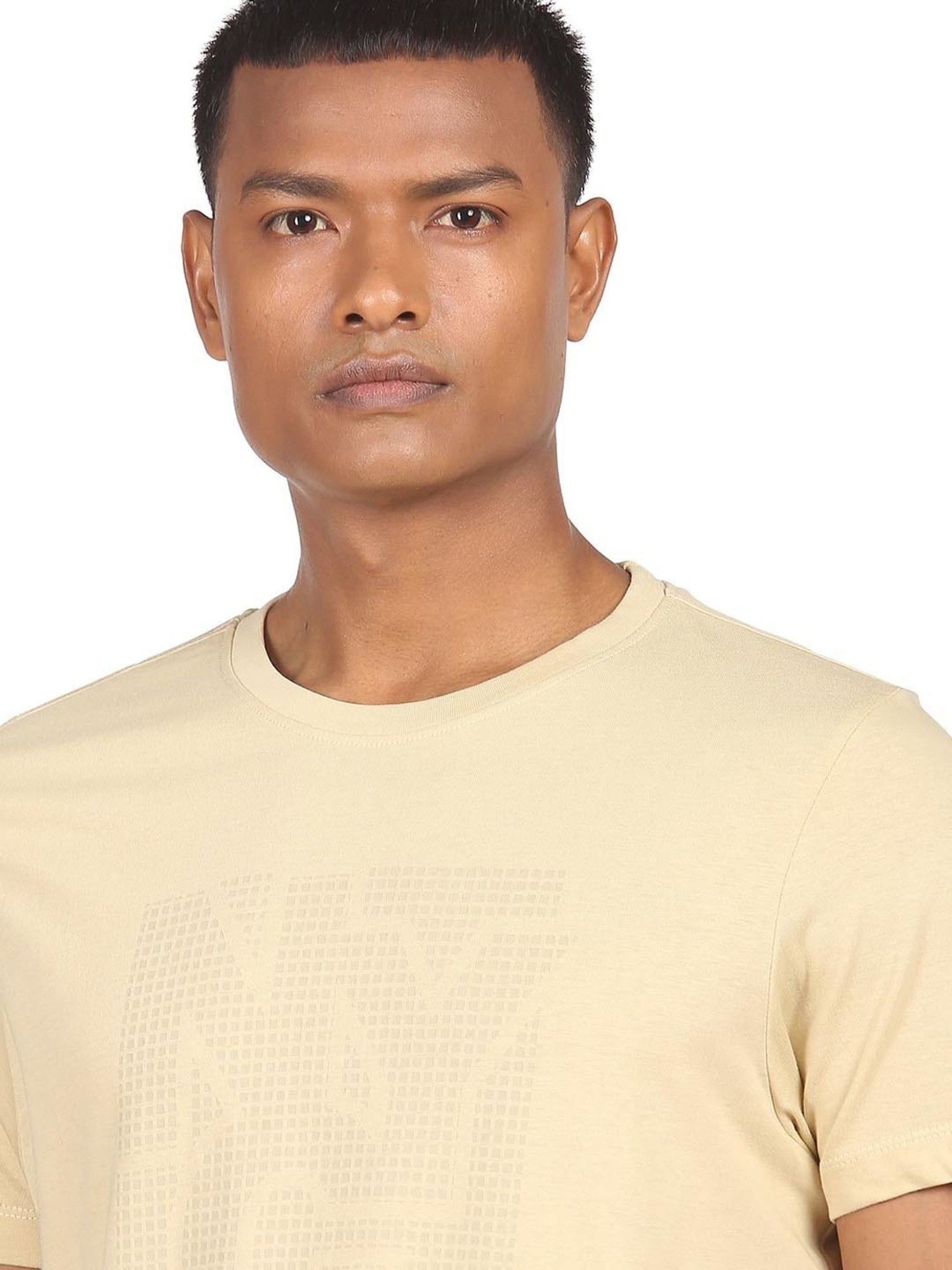 Arrow New York Beige Cotton Regular Fit Printed T-Shirt