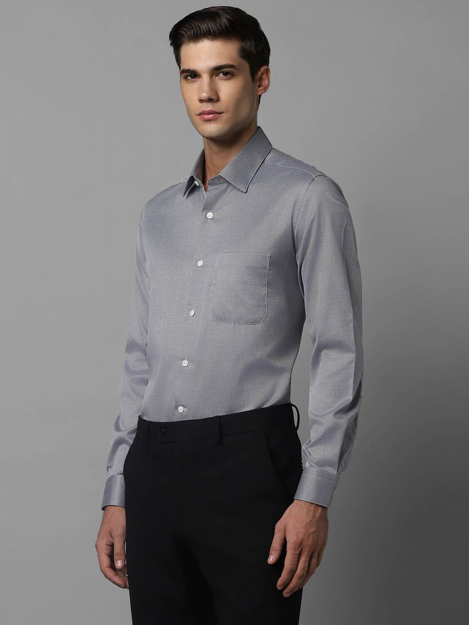 Luxure By Louis Philippe Grey Cotton Slim Fit Texture Shirt