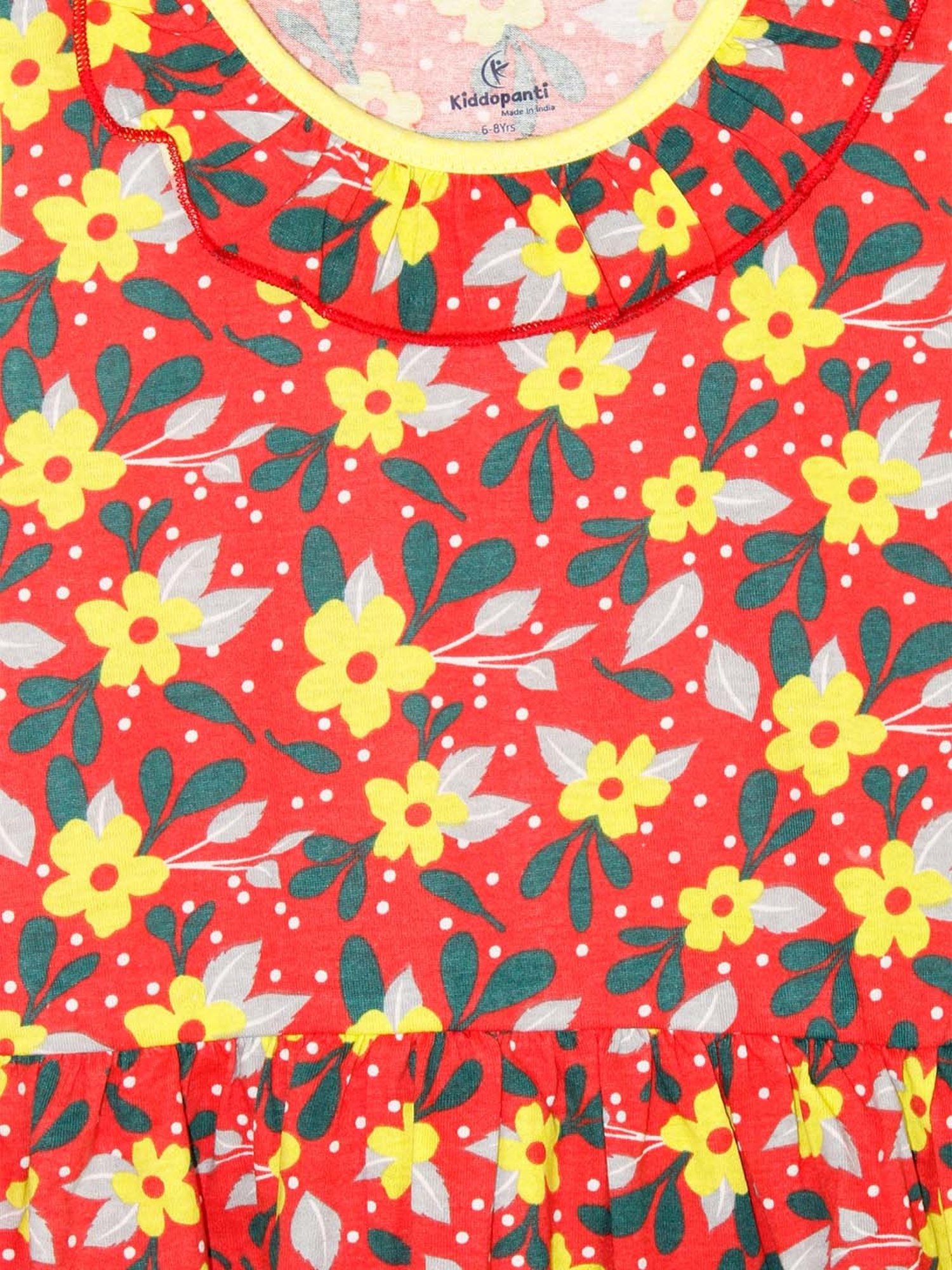 Kiddopanti Kids Red & Yellow Cotton Floral Print Dress
