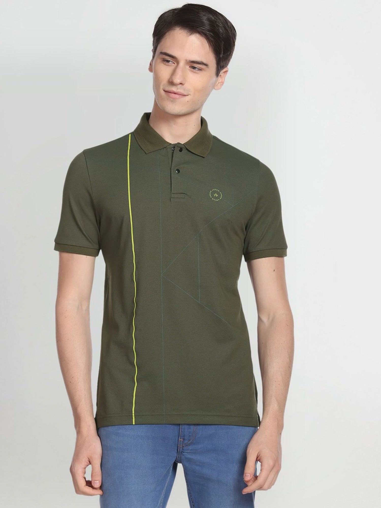 Arrow New York Green Cotton Regular Fit Printed Polo T-Shirt