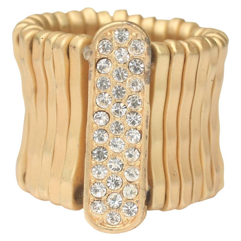 Zirconite Stretch Ring with Crystal Bar - Gold
